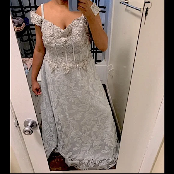 Grey sequin lace flower A-line Bridal dress